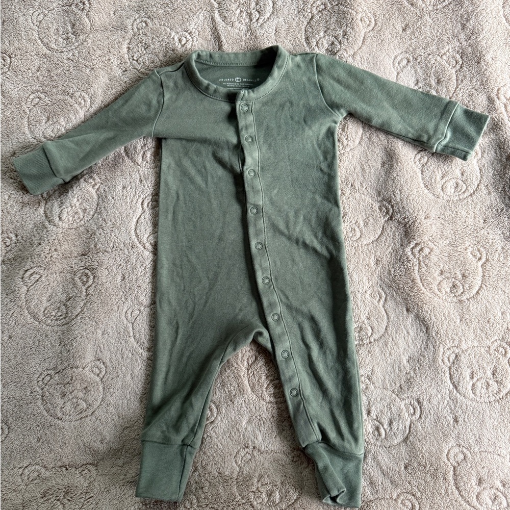 Colored Organics Olive Green Long-Sleeve Baby Footie